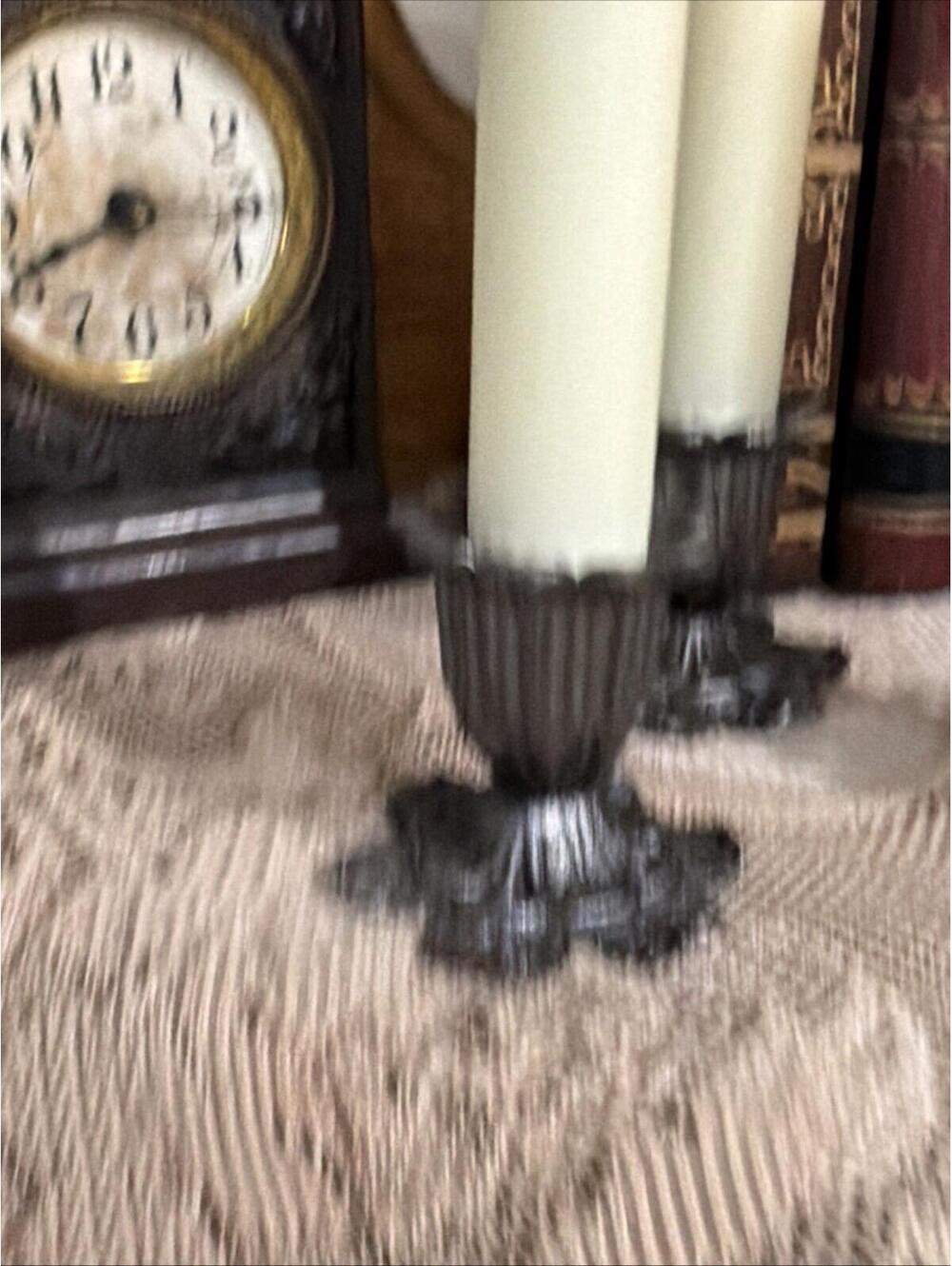 Vintage Cast-Iron Candle Holders Flower Floral Set 4 Gothic Fairy Cottage Ornate - Picture 9 of 11